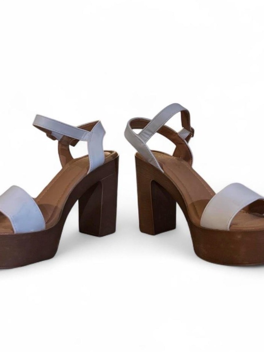 Women's White Platform Block Heel Sandals